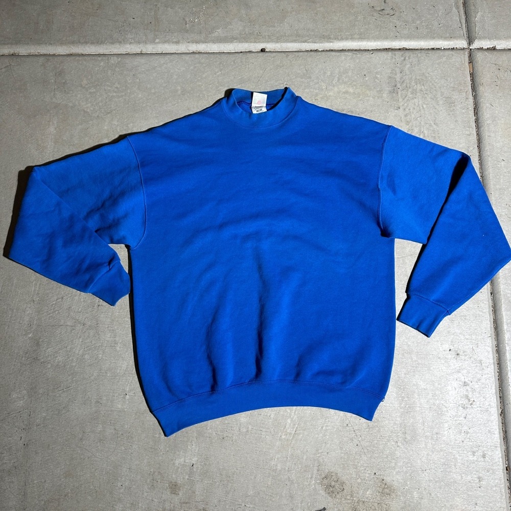 Vintage Fruit of the Loom Sweatshirt Mens‎ XL Blue Solid Pullover Cotton Blend